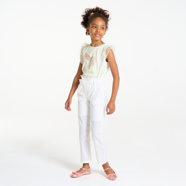 قميص تحتاني بكشكش ومزين برسوم للطائر الطنان، باللون الأبيض للفتيات